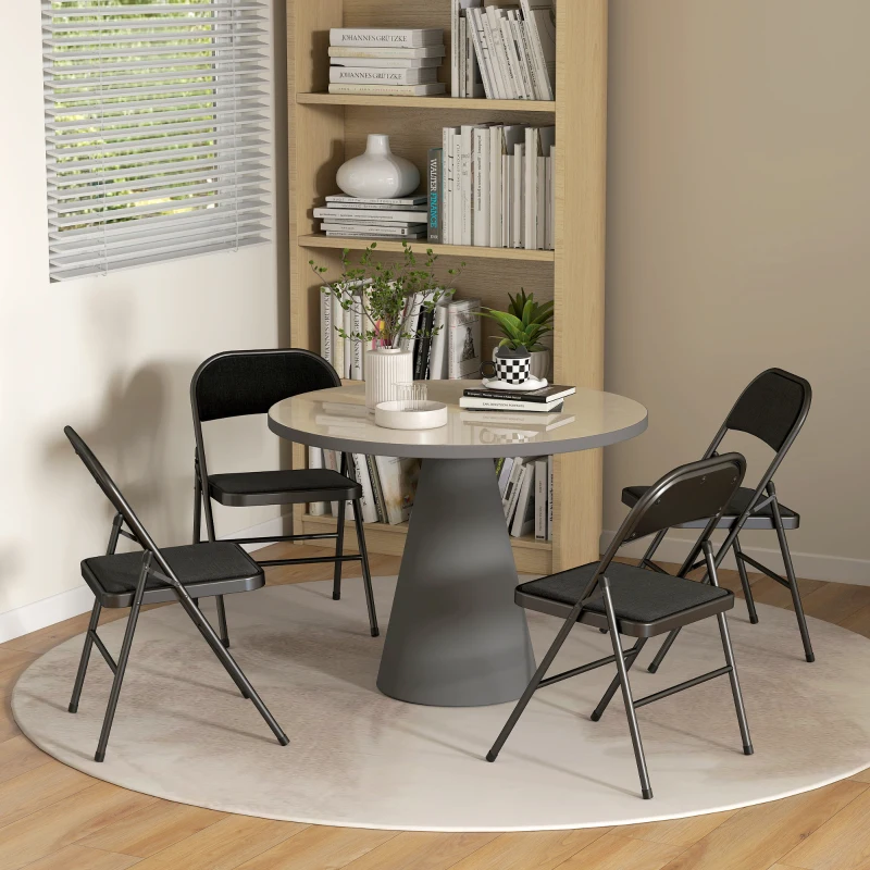 HOMCOM 4-delige Set Opklapbare Stoelen, Draagbare Kantoorstoelen, Metalen Poten, Opvouwbare Stoel voor Kantoor, Receptie, Wachtkamer, Linnen-Look, Zwart(m-8)
