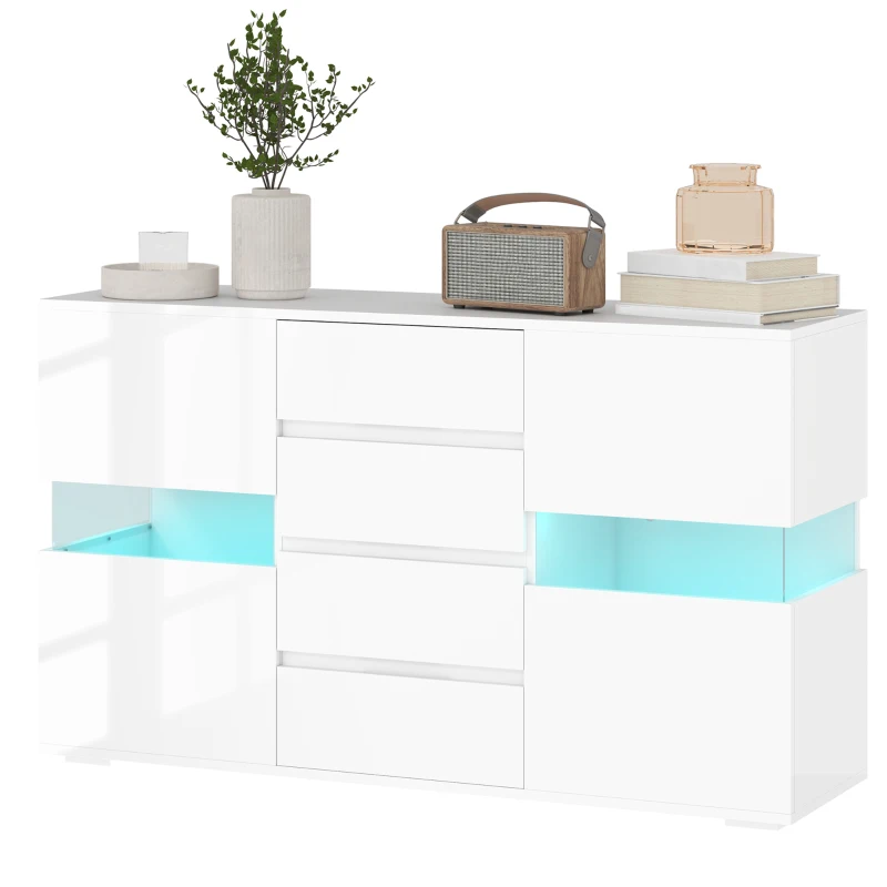 HOMCOM LED Light Sideboard - High Gloss White