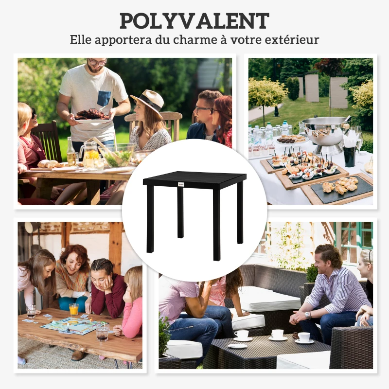 Outsunny Table à manger de jardin pour 4 personnes, en aluminium, 78 x 78 x 74 cm, noir
