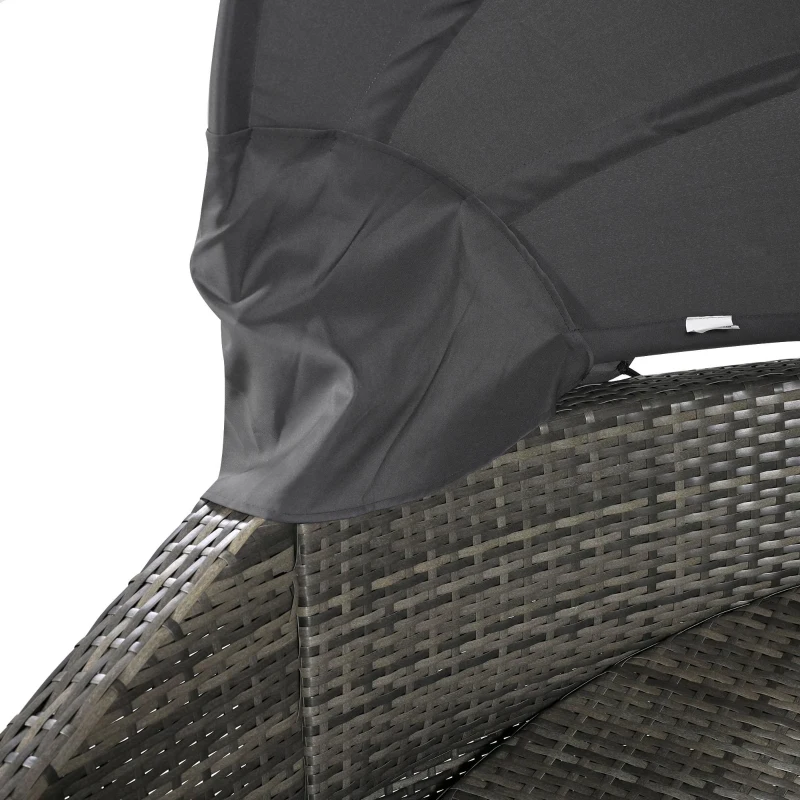 Ensemble de salon de jardin avec baldaquin réglable et 4 coussins, chaise longue de terrasse tout temps, 203×120×126 cm, Gris