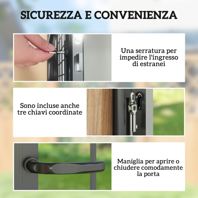 Outsunny Cancello Giardino a 2 Paletti con Maniglia, Lucchetto e 3 Chiavi, in Acciaio Zincato, 105x204 cm, Nero