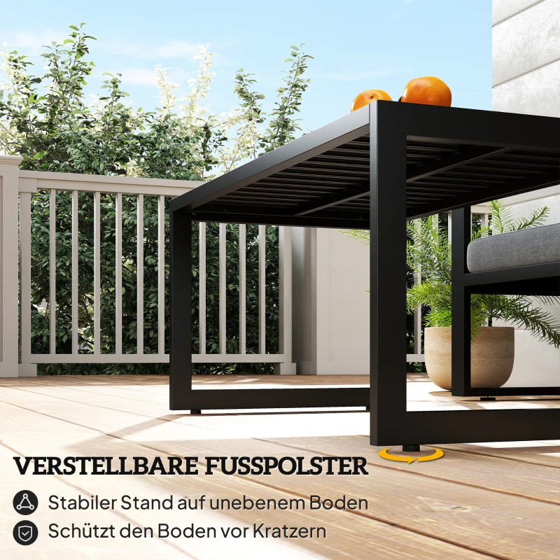Outsunny Beistelltisch mit Latten-Design Balkontisch aus Aluminium Kaffeetisch wetterfest 90 x 50 x 42 cm Schwarz