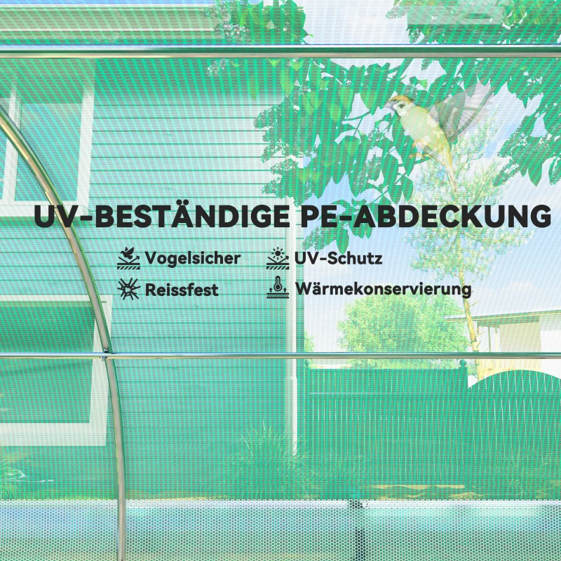 Outsunny 6 x 3 x 2 m Polytunnel-Gewächshaus mit Sonnenschutznetz, rollbaren Seitenwänden, Kunststoff-Abdeckung, Stahlrahmen, Grün