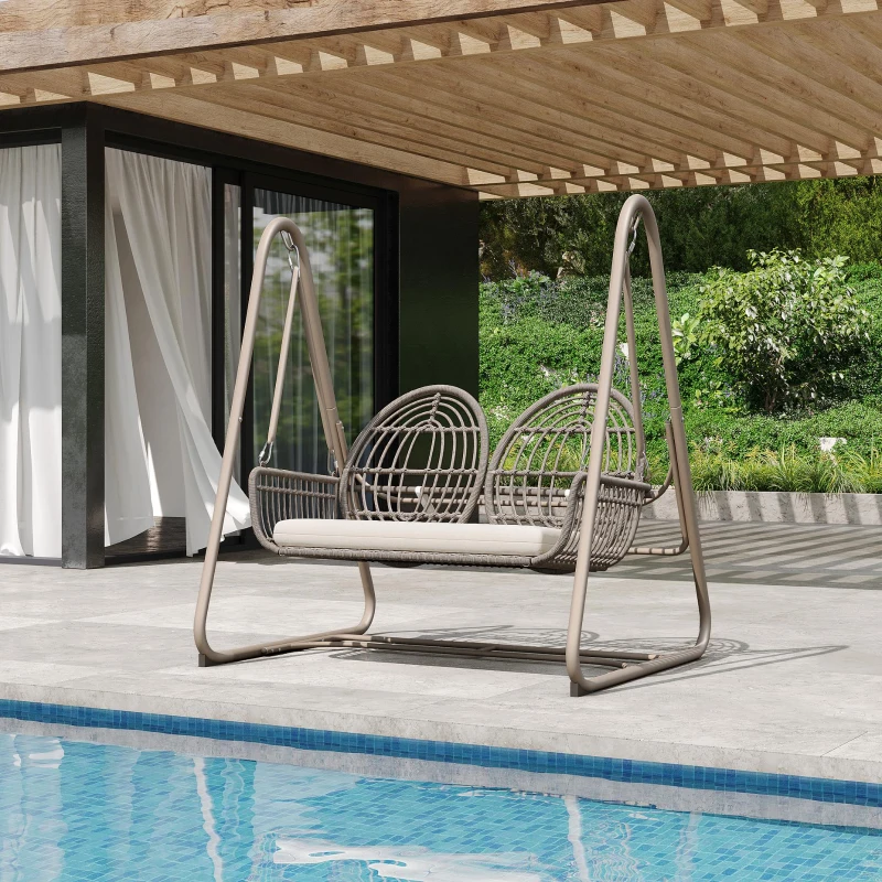 Balancelle de jardin pour 2 personnes, balancelle avec dossier, 141×109×143 cm, Beige＋Marron