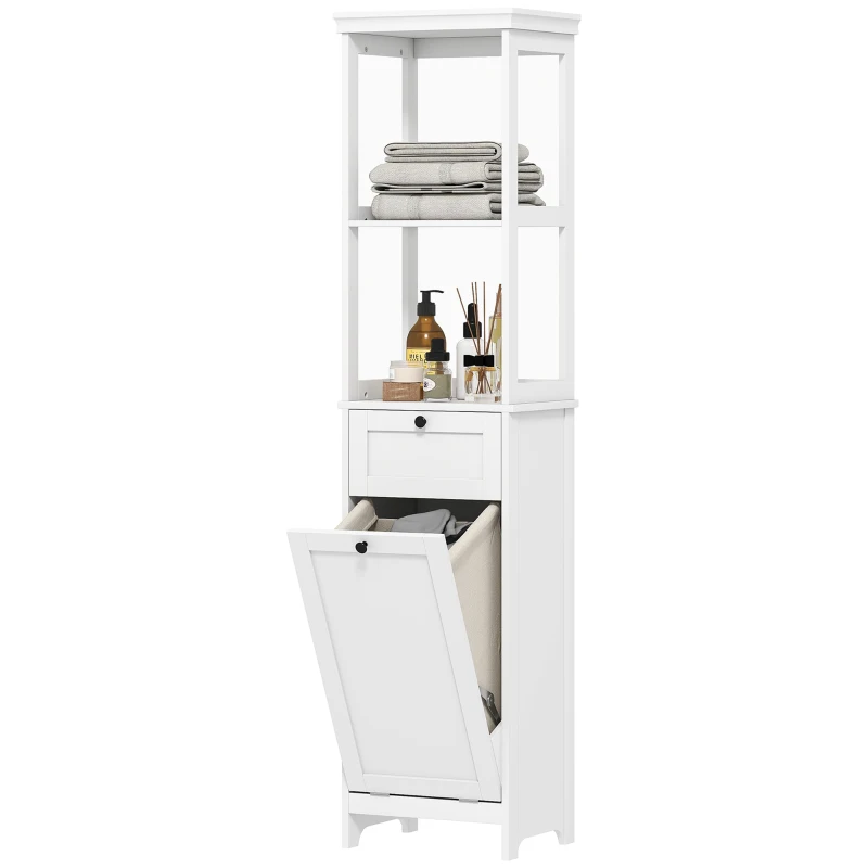 HOMCOM Tall Bathroom Cabinet, with Laundry Basket - White