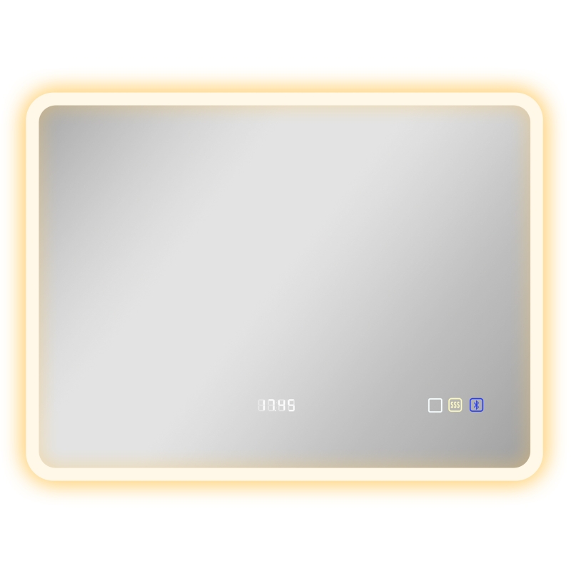 HOMCOM Espejo de Baño con Luz LED 80x60 cm con Bluetooth 3 Colores de Luz Función Antivaho Función de Memoria IP44