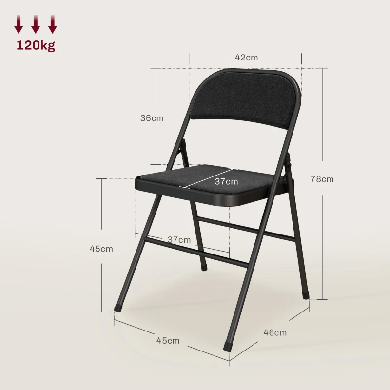 HOMCOM 4-delige Set Opklapbare Stoelen, Draagbare Kantoorstoelen, Metalen Poten, Opvouwbare Stoel voor Kantoor, Receptie, Wachtkamer, Linnen-Look, Zwart(m-3)
