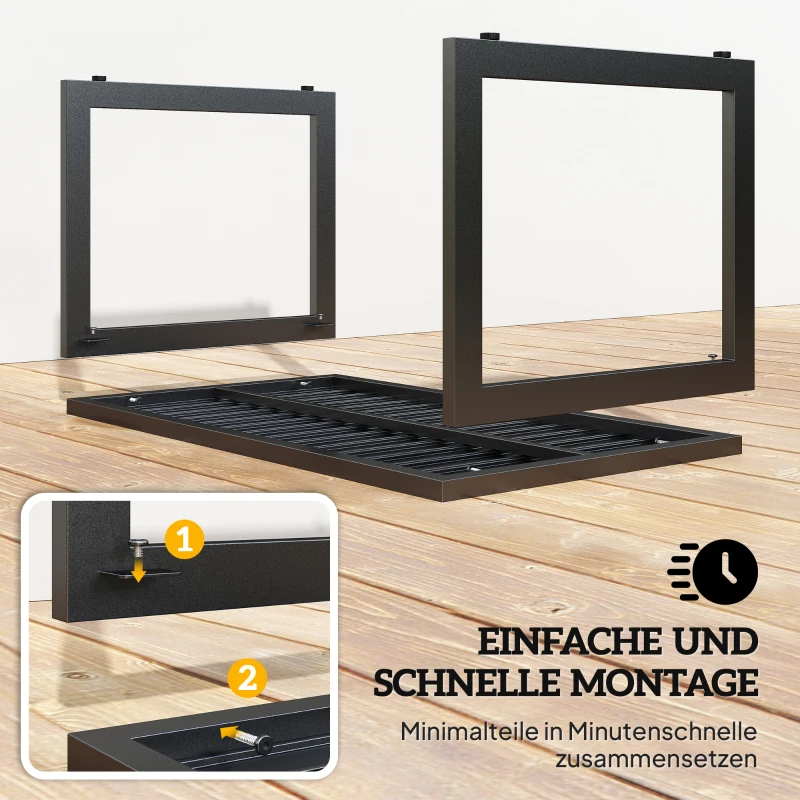Outsunny Beistelltisch mit Latten-Design Balkontisch aus Aluminium Kaffeetisch wetterfest 90 x 50 x 42 cm Schwarz
