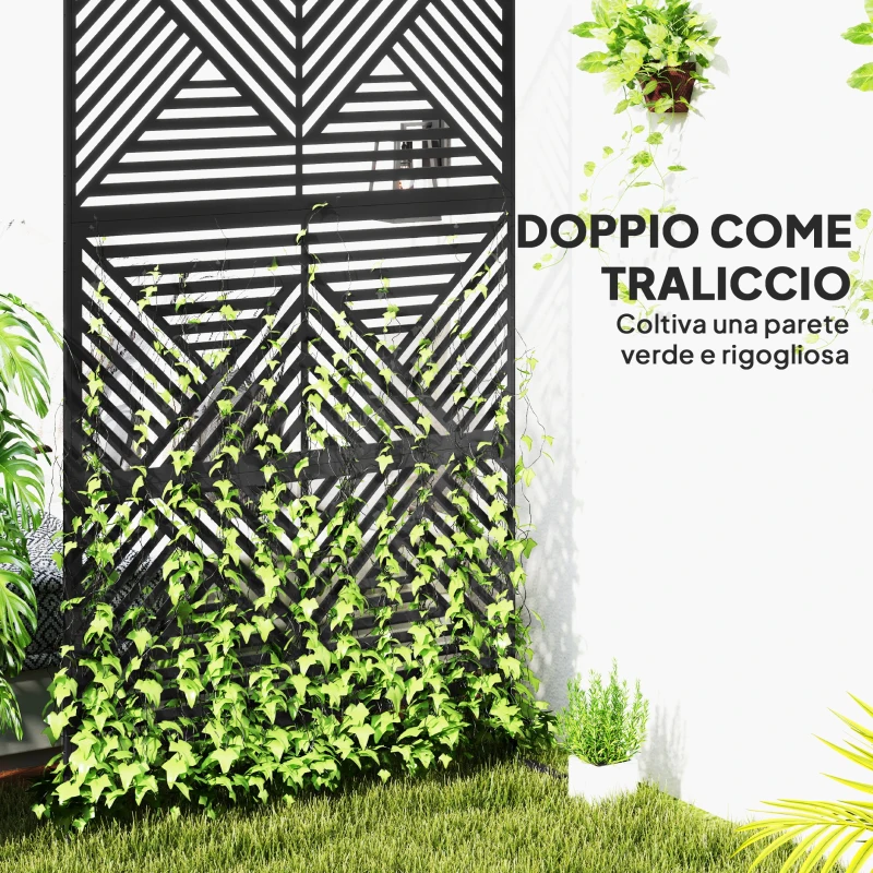 Outsunny Separé Divisorio da Esterno Decorativo e Traliccio per Rampicanti, 122x45x198 cm, Nero