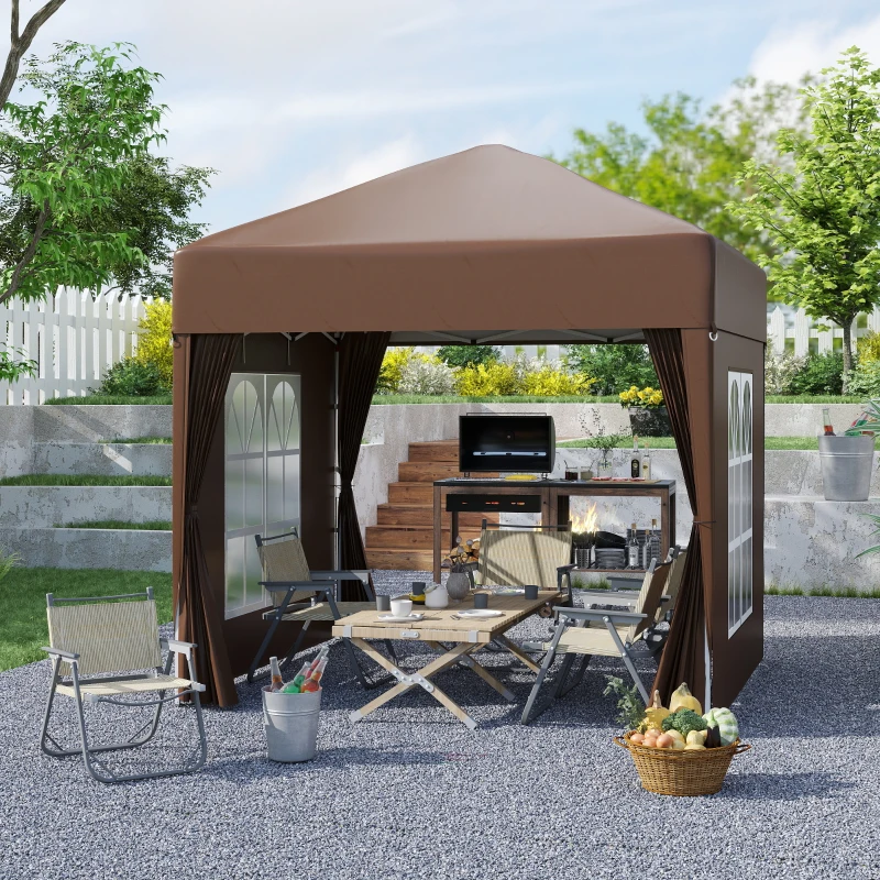 Outsunny Gazebo 2x2 m Pieghevole con 4 Pareti Rimovibili e Borsa da Trasporto, in Metallo e Poliestere, Marrone