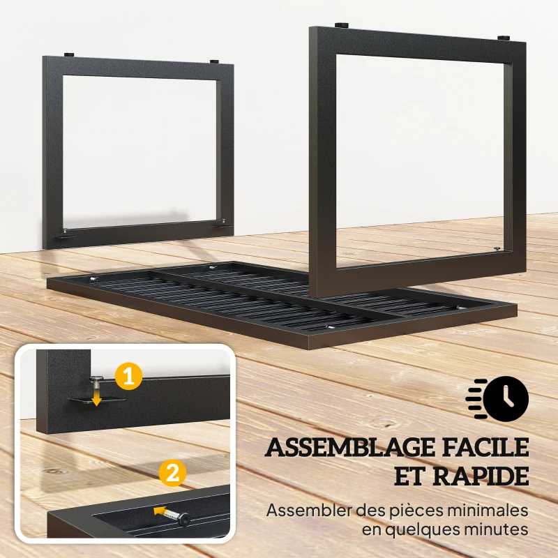 Outsunny Table basse extérieure avec plateau à lattes, cadre en aluminium, pour balcon, patio, terrasse, 90 x 50 x 42 cm, noir