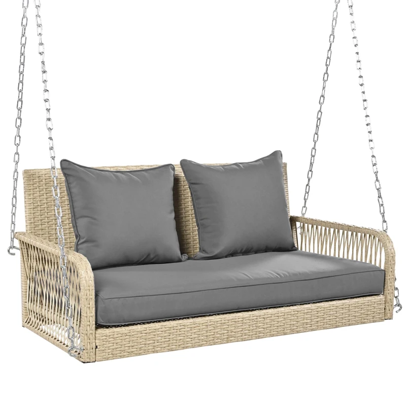 Balancelle de jardin, balancelle Hollywood avec coussins de siège et de dossier amovibles et lavables, 2 places, 113x54x53 cm, Beige