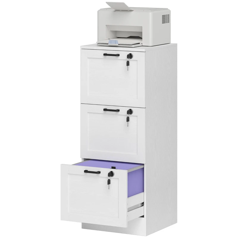 HOMCOM 3-Drawer Filing Cabinet with Lock - White