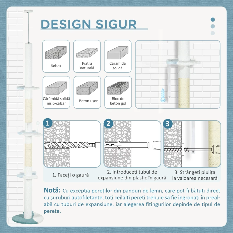 PawHut Ansamblu de Joacă Reglabil pentru Pisici 225-255 cm Alb