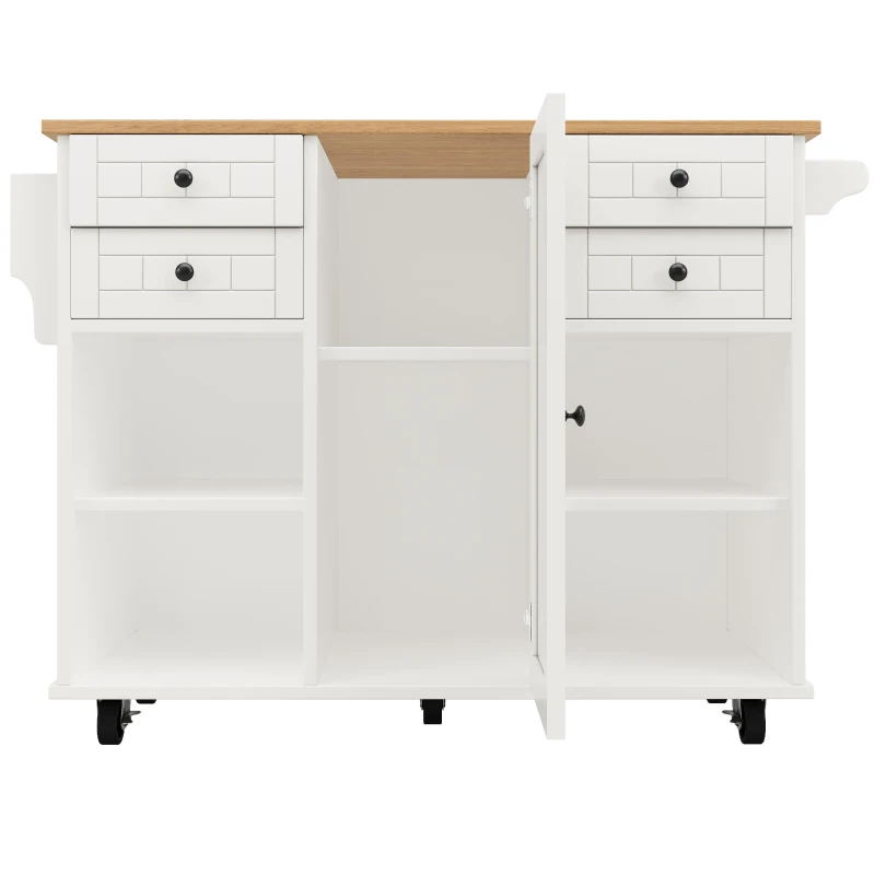 Îlot de cuisine moderne, espace de rangement multifonctionnel, 127×46×91,5 cm, Blanc