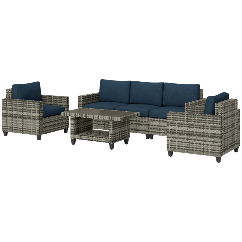 Outsunny Six-Piece Modular Rattan Sofa Set - Navy Blue