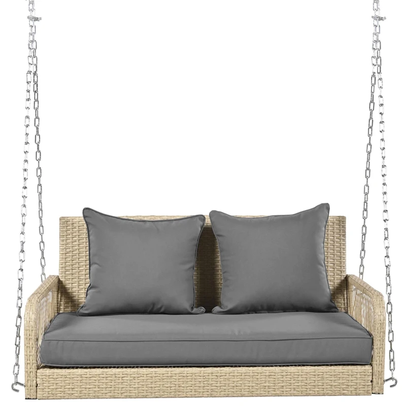 Balancelle de jardin, balancelle Hollywood avec coussins de siège et de dossier amovibles et lavables, 2 places, 113x54x53 cm, Beige