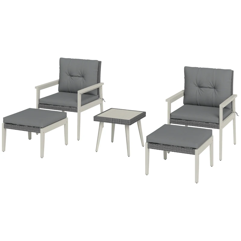 Outsunny Five-Piece Rattan Patio Set, with Wood-Top Table - Grey
