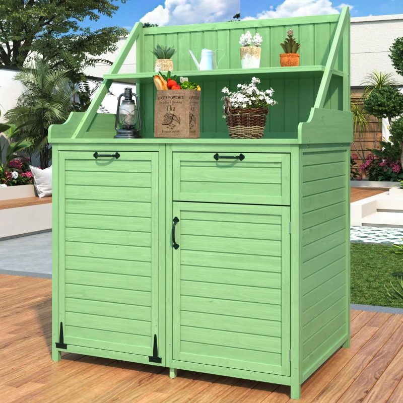 Armoire de jardin en bois avec étagères, 100×45×154 cm, Vert