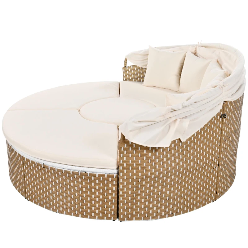 Ensemble de fauteuils de jardin-lounge, île ensoleillée avec baldaquin rétractable et plateau de table relevable, Beige