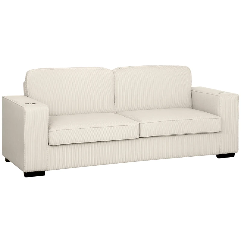 HOMCOM Three-Seater Corduroy Sofa - Cream White