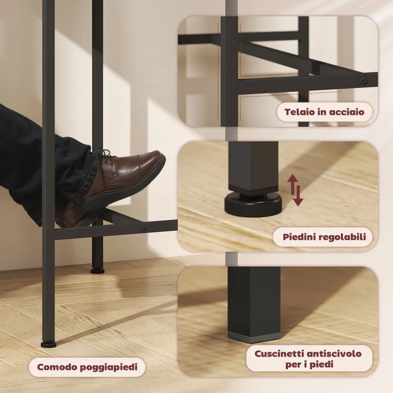 HOMCOM Arredamento Bar 3 Pezzi con Tavolo da Cucina e 2 Sgabelli da Bar in Legno e Acciaio, color Legno e Nero