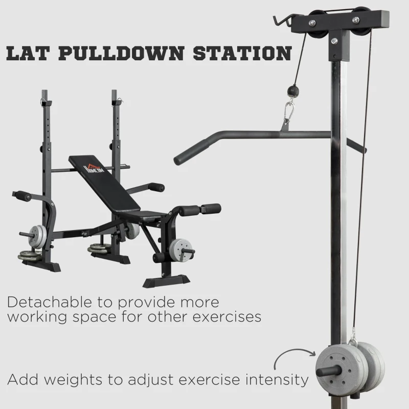 HOMCOM Adjustable Weight Bench with Pulley System, Incline Bench Press Set with Squat Rack, Leg Developer, Butterfly and Weight Storage, for Home Gym Full Body Workout
