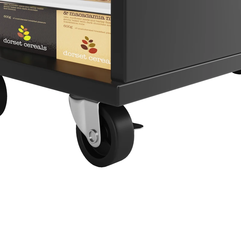 Insulă de bucătărie cu blat de lucru reglabil și spațiu de depozitare, Cărucior pliabil, 120x42x91,5 cm, Negru