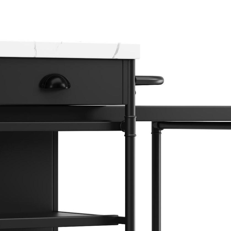 Îlot de cuisine avec espace de rangement et plateau extensible, design multifonctionnel, Noir+Blanc(m-5)