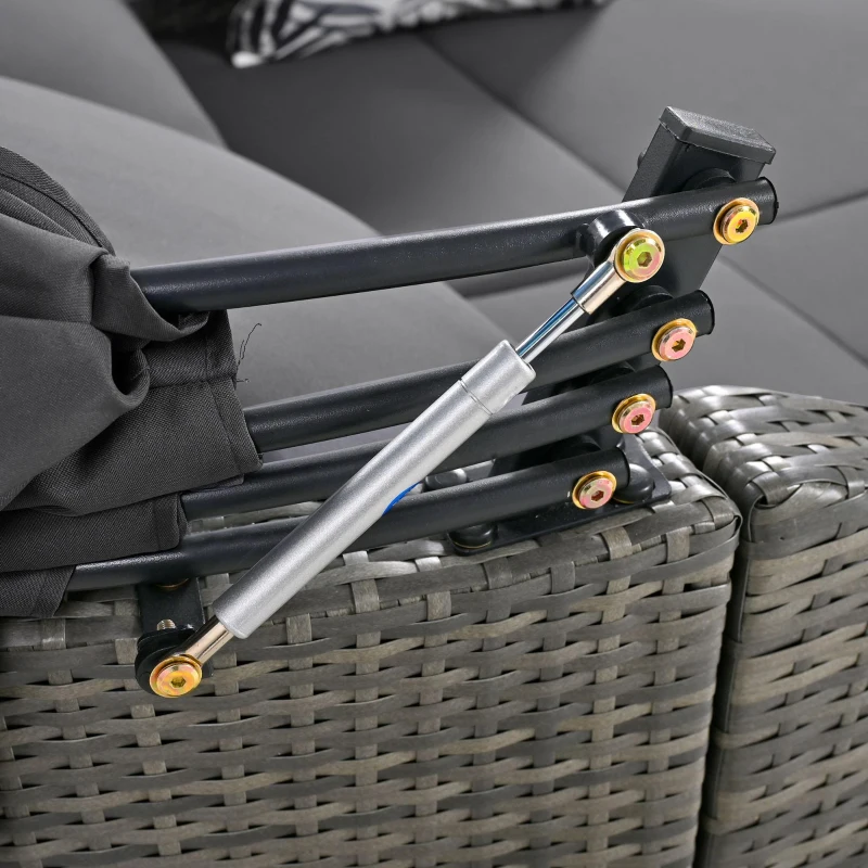 Ensemble de salon de jardin avec baldaquin réglable et 4 coussins, chaise longue de terrasse tout temps, 203×120×126 cm, Gris