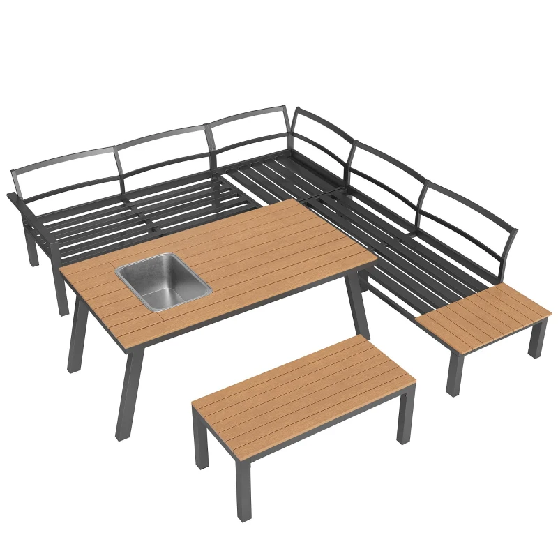 Set da giardino per 6-7 persone, set di mobili da giardino moderno, Grigio