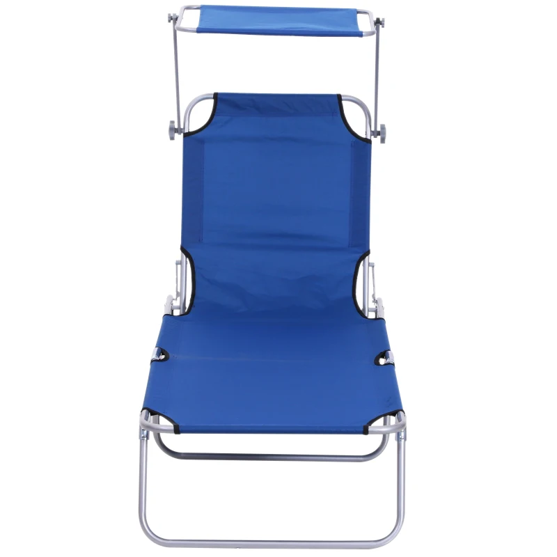 Outsunny Sonnenliege mit Sonnenschutz, klappbar, verstellbare Rückenlehne, Metallrahmen, 187 x 58 x 36 cm, Blau