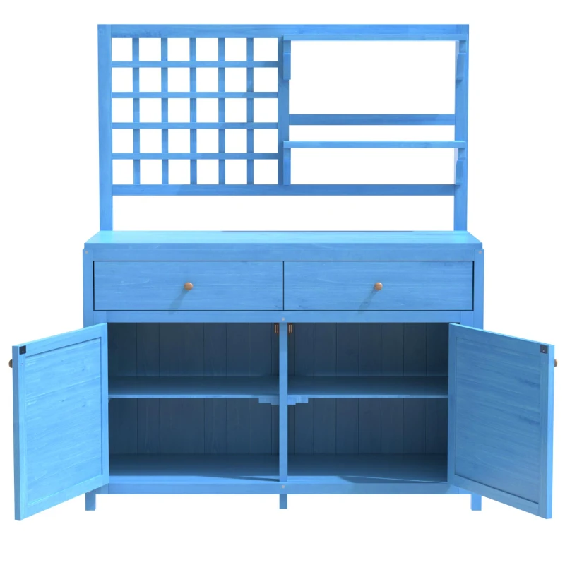 Armario de Jardín de Madera con Estantes Armario Exterior Multifuncional con Encimera Abierta 141,5x44x105 cm Azul