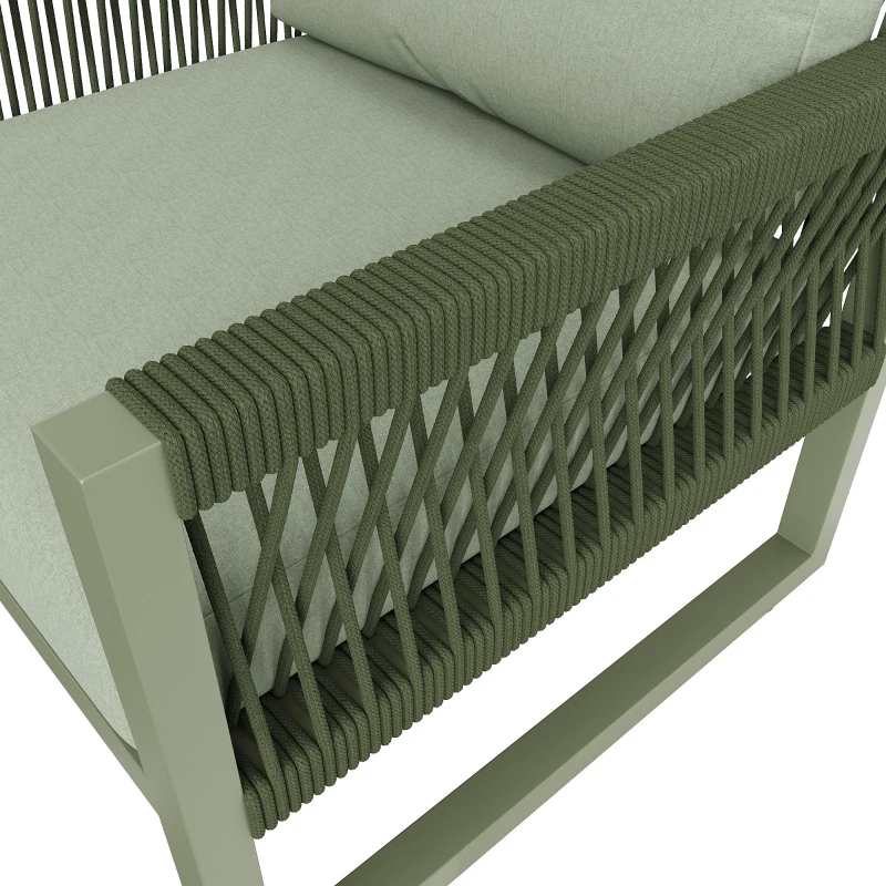 Ensemble de salon de jardin, ensemble de meubles de jardin moderne en 4 pièces en corde avec coussins de siège, Vert