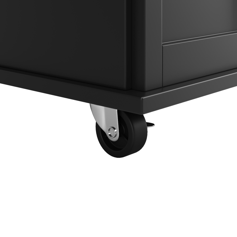 Îlot de cuisine moderne avec plateau de travail rabattable, espace de rangement multifonctionnel et roulettes, 106x50x90,5 cm, Noir