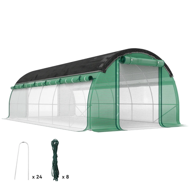 Outsunny 6 x 3 x 2 m Polytunnel-Gewächshaus mit Sonnenschutznetz, rollbaren Seitenwänden, Kunststoff-Abdeckung, Stahlrahmen, Grün