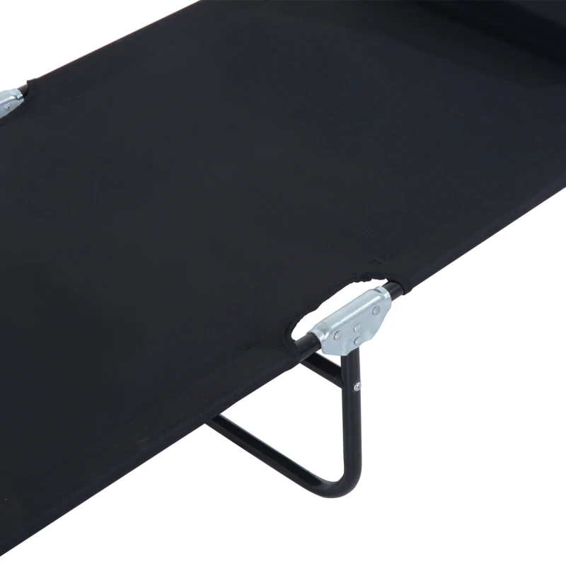 Outsunny Sdraio Pieghevole Reclinabile su 4 Livelli con Foro per Lettura e Cuscino in Tessuto Oxford e Acciaio, 187x58x36 cm, Nero