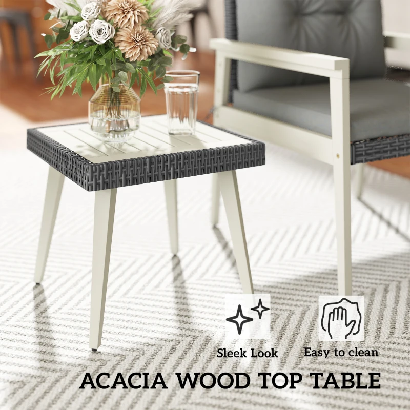 Outsunny Five-Piece Rattan Patio Set, with Wood-Top Table - Grey