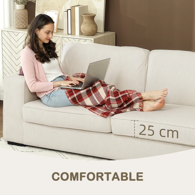 HOMCOM Three-Seater Corduroy Sofa - Cream White