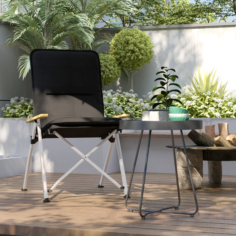 Outsunny Chaise de camping chaise de pêche pliante, dossier haut, coussin amovible et sac de transport, 59x67x96cm, noir