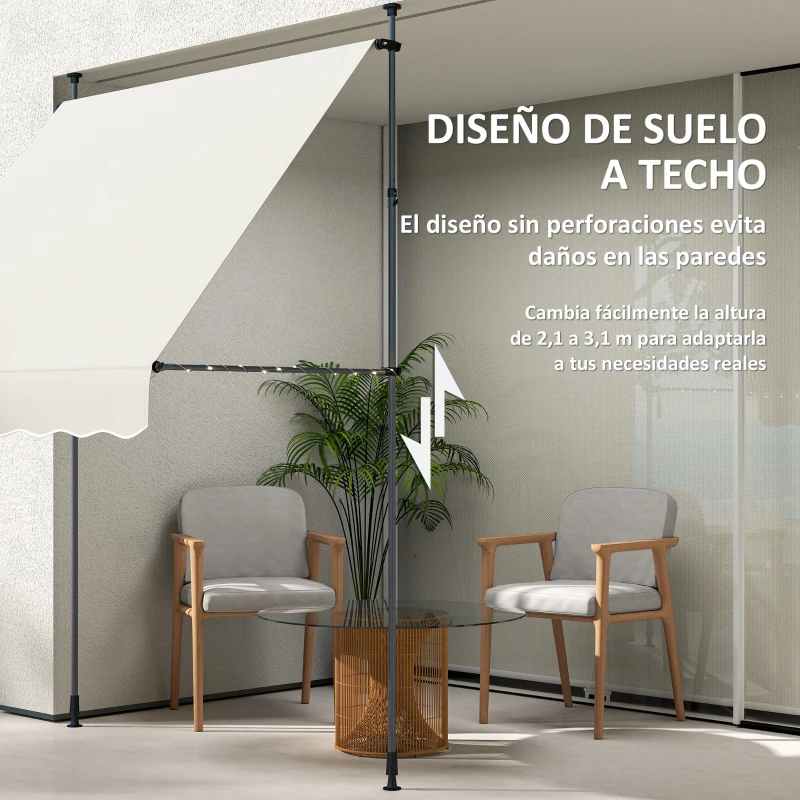 Outsunny Toldo Manual Retráctil 200x120x210-310 cm para Balcón y Terraza con Altura Ajustable con Manivela Crema