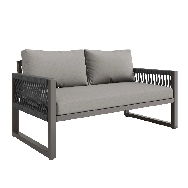 Conjunto de Salón de Jardín Conjunto de Muebles de Jardín Moderno de 4 Piezas de Cuerda con Cojines de Asiento Gris