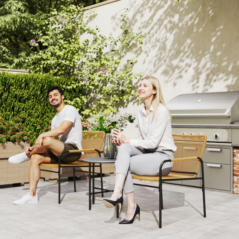 Outsunny 3-delig Rattan Bistroset, Zitgroep, Tuinset met 2 Tuinstoelen, Salontafel 54 x 66 x 76 cm Geel