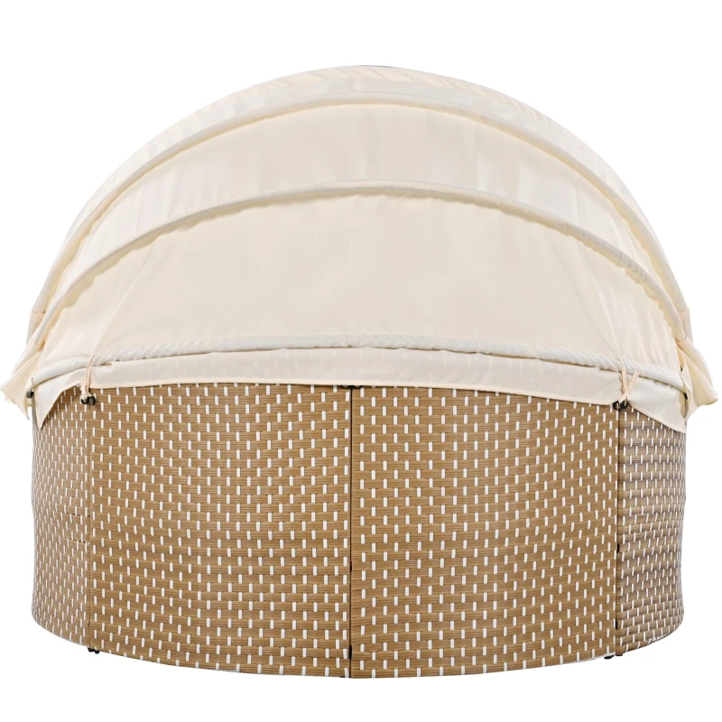 Ensemble de fauteuils de jardin-lounge, île ensoleillée avec baldaquin rétractable et plateau de table relevable, Beige