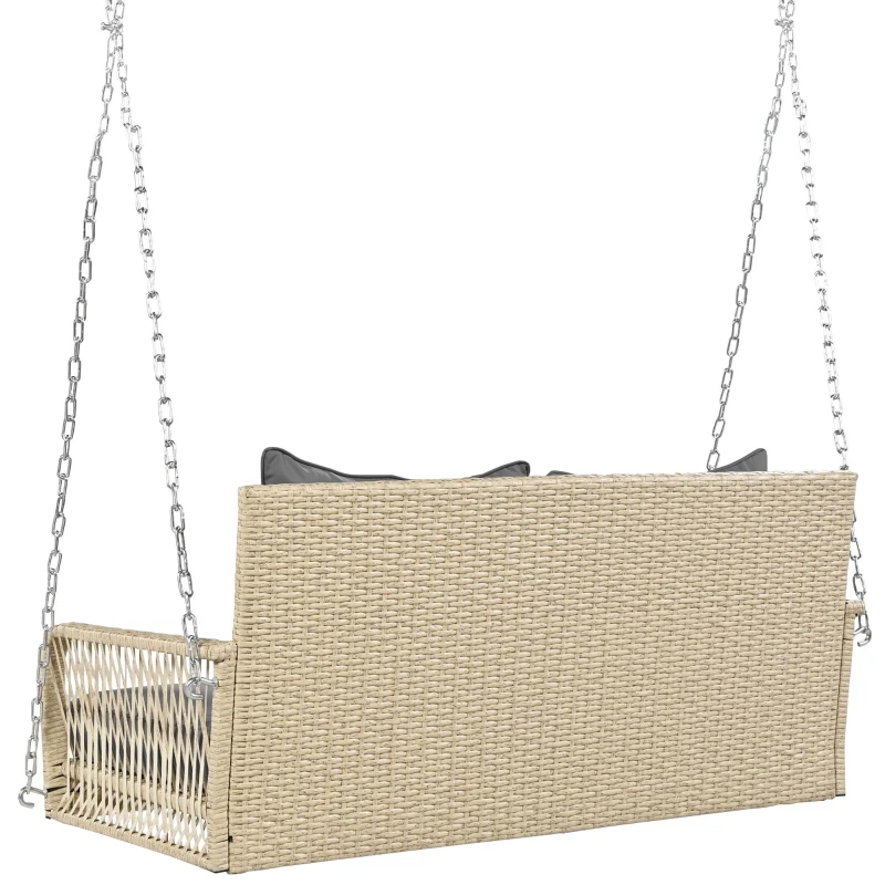 Balancelle de jardin, balancelle Hollywood avec coussins de siège et de dossier amovibles et lavables, 2 places, 113x54x53 cm, Beige