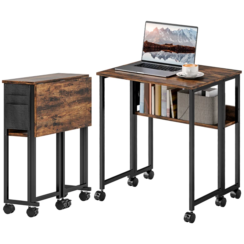 HOMCOM 63 cm Drop Leaf Writing Work Desk - Rustic Brown