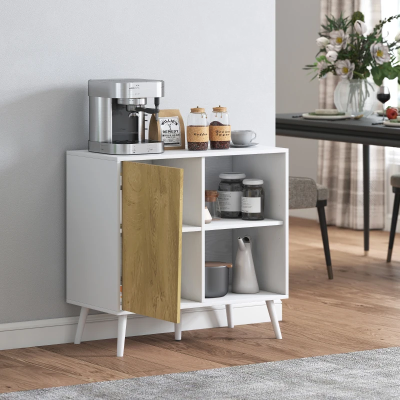 HOMCOM Credenza Moderna con Armadietto e Vano Portaoggetti, in Legno, 80x39x76 cm, Bianco