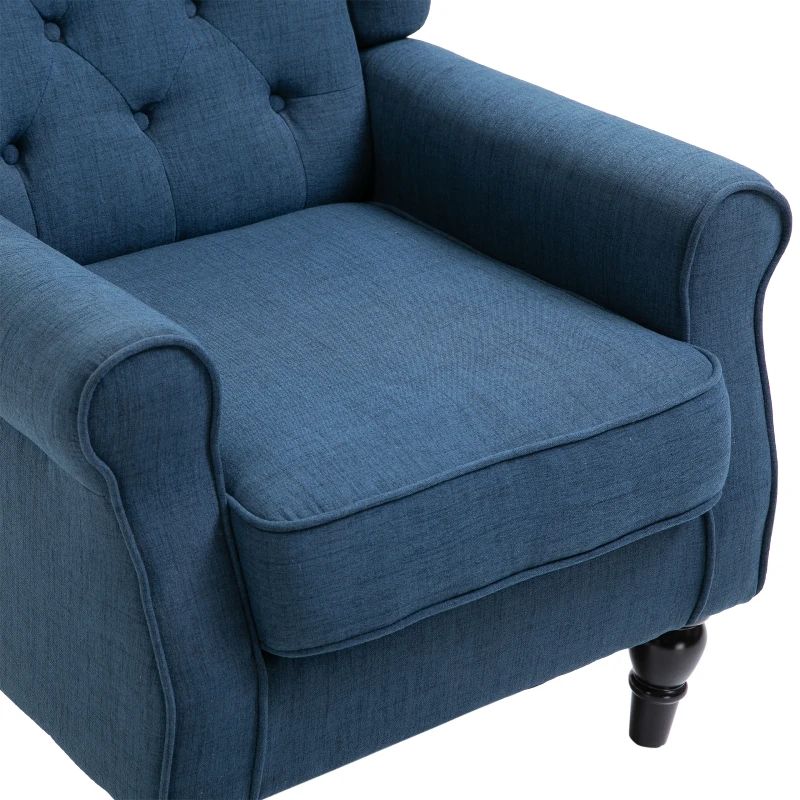 HOMCOM Eleganter Ohrensessel, dick gepolstert, abnehmbarer Bezug, 74 x 86 x 102 cm, Blau(m-12)