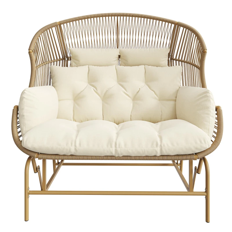 Fauteuil à bascule de jardin pour deux personnes, fauteuil de jardin, 145×85×143 cm, Couleur naturelle