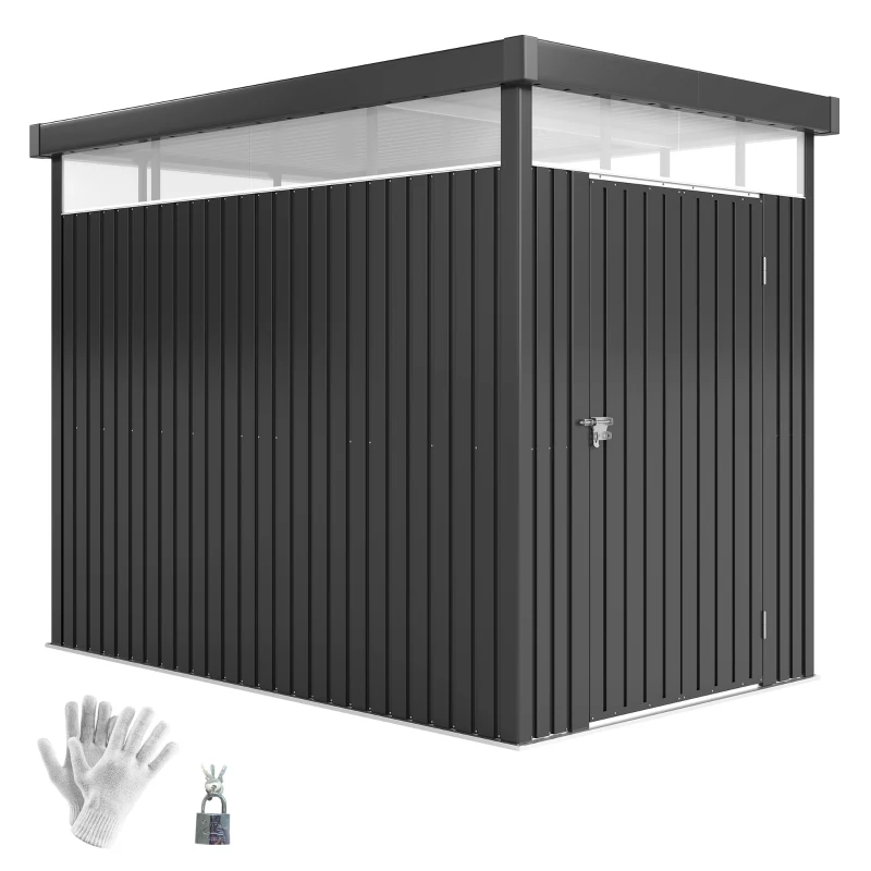 Outsunny 5.3 x 8.5ft Galvanised Steel Garden Shed, Metal Shed with Roof Windows, Leakage Holes and Lockable Wide Door for Outdoor Patio Tool Storage